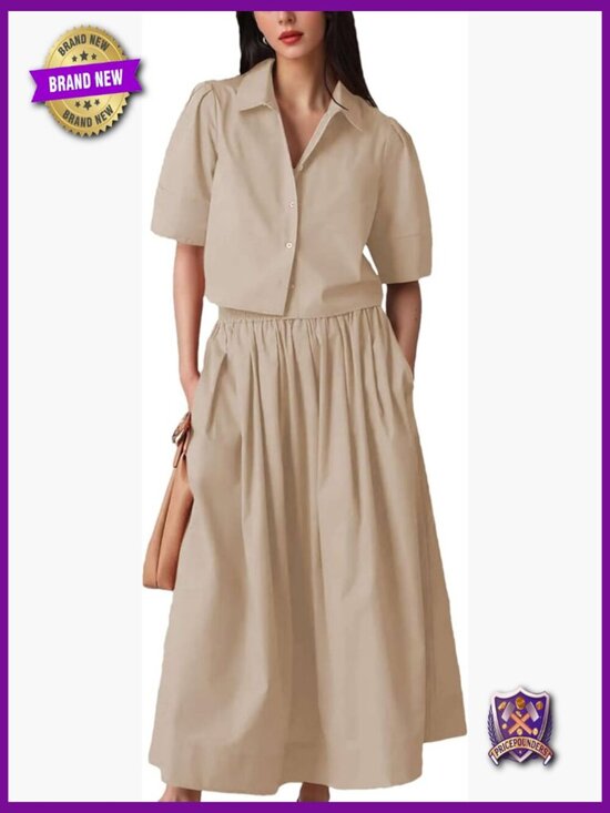 Tops - 2 Piece Outfits Skirt Sets Short Sleeve Tops Elastic Waist Maxi Dress Sets with
